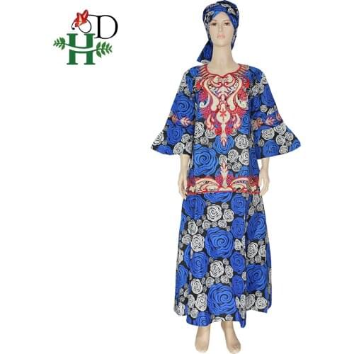 H&D Ropa Mujer Plus Size African Ankara Dresses For Women Wax Print Batik Maxi Dress Traditional Embroidery Vetement Femme
