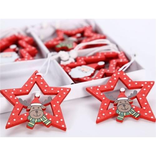 12Pcs Christmas Elk Car Wooden Pendants Xmas Tree Hanging Ornaments Christmas Decorations for Home Kids Gift Noel Navidad Decor