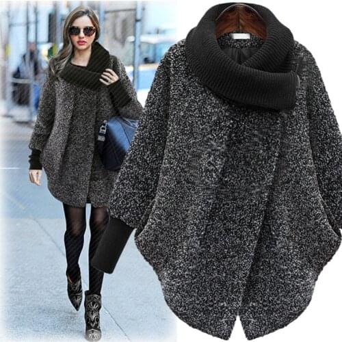 2018 Wool Full Solid Zippers Turtleneck Zipper Bat Sleeved Real Abrigo Mujer Winter New Overcoat Long Sleeve Loose Coat