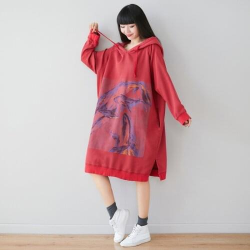 2020 Women Coat Plus Size Long Oversized Hoodie Dress Vintage Loose Casual Japan Style Sweatshirt Animal Print Side Pocket Split