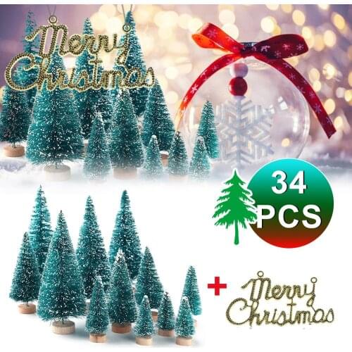 34 Pcs Mini Christmas Tree Snow Frost Small Pine Tree DIY Craft Desktop Decoration Christmas Ornaments Tree Decorations DROPSHIP