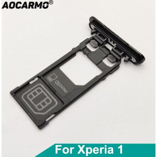 Aocarmo For Sony Xperia 1 / X1 / XZ4 J9110 Single Dual Memory MicroSD Card Holder Reader SIM Tray Slot Replacement