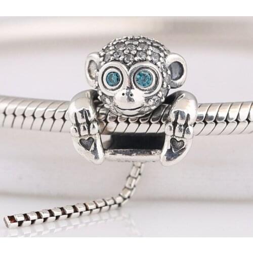Authentic S925 Bead fit Pandora Bracelet Bangle Cute Monkey Charm DIY Jewelry