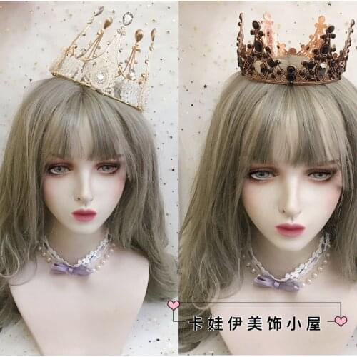 Baroque Imperial Crown Handmade Hair Ornaments Retro Court European Style Diamond Pearl Crown Lolita Gothic Princess Hair Crown