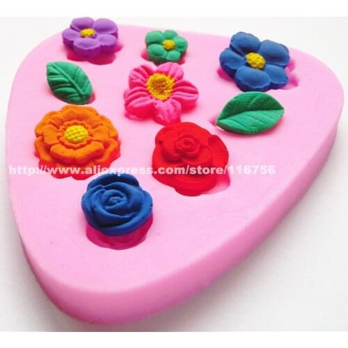 Free Shipping Flower & Rose Shaped Silicone Mold Cake Decoration Fondant Cake 3D Food Grade Silicone Mould 020