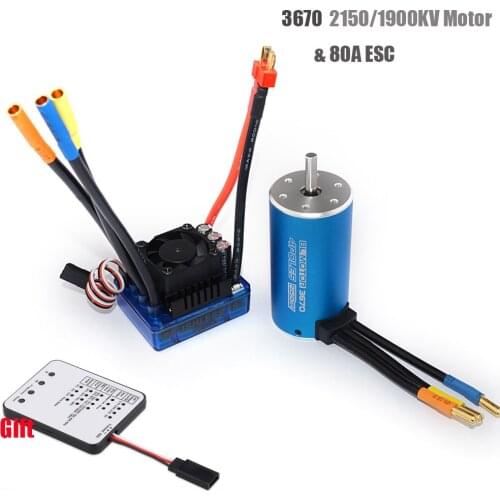 RC 3670 2150KV 1900KV 4 poles Sensorless Brushless Motor with 80A ESC& LED Programming Card Combo Set for 1/8 RC Car Truck