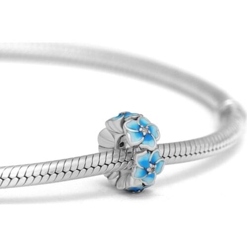 BEADS for Jewelry Making BraceletS Blue Plumeria Spacer cHarMs 100% 925 OrigiNal Sterling Silver Jewerly Free Shipping