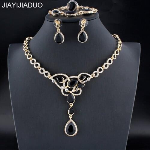 Jiayijiaduo Womens Wedding Gold Color Jewelry Set Black Necklace Earrings Evening Dresses Accessories Appointments 4PS 2018 new