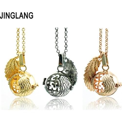 JINGLANG Fashion Angel Necklace Baby Musical Bells Match Feather Cage Pendants Necklace For Women Jewelry