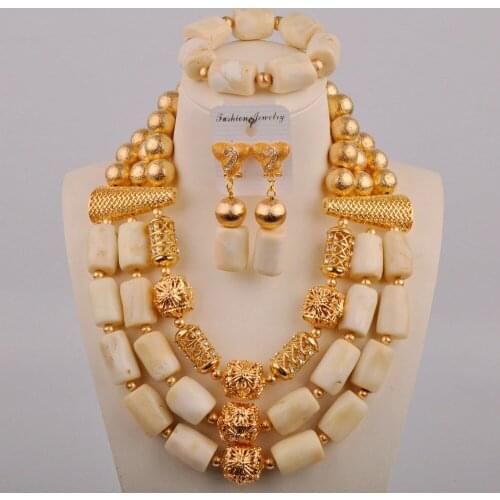 White Nigeria Coral Beads Jewelry Set African Necklace Earrings Bracelet Set NigerianTraditional Wedding Bridal Jewelry Sets