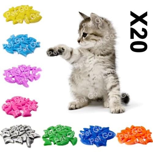 20pcs Soft Cat Nail Caps / Cat Nail Cover / Paw Claw / Pet Silicon Nail Protector with free Glue and Applictor /Size XS S M L