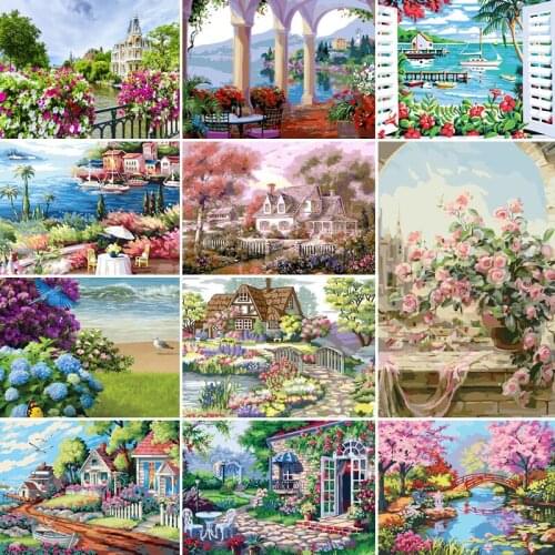 50/65/75CM DIY garden landscape Painting By Numbers Picture Colouring Zero Basis HandPainted Oil Painting Unique Gift Home Decor