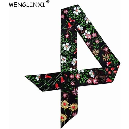 2021 New Skinny Scarf Floral Printing Silk Scarf For Women Luxury Brand Foulard Fashion Flower Ladies Bag Scarf Head Scarves