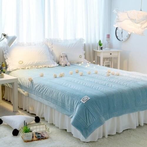 2019 new products Thickened warm fleece fabric Bedspread Fitted Sheet Pillowcases 2/3 pcs Pleated lace Luxury Bedding