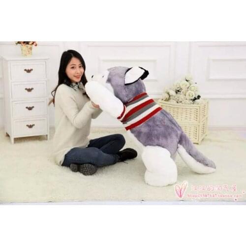 Stripes sweater prone husky large 100cm gray husky dog plush toy sleeping pillow ,birthday gift h906