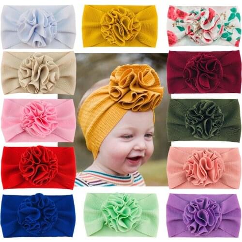 Nishine New Twill Bubble Flower Headband Knot Baby Hair Band Elastic Newborn Toddler Kids Wide Nylon Headwraps Hair Accessories