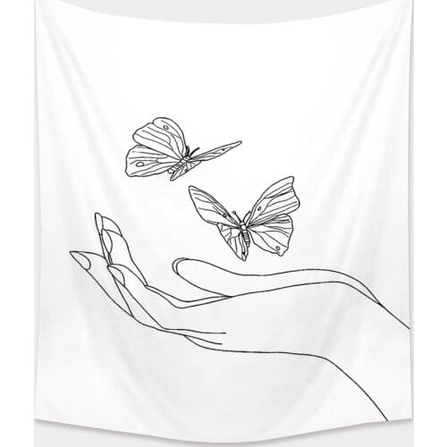 Line girl simple flower tapestry wall hanging tarot wall decoration picnic mat bed cover bedroom home room decoration