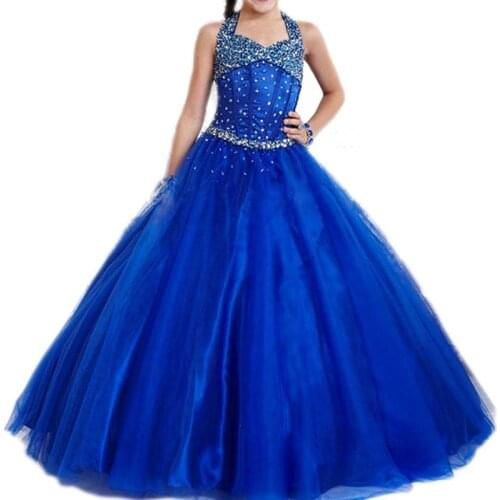 Royal Blue Luxury Flower Girl Dresses with Beading for Weddings Party Evening First Communion Pageant Children Gowns