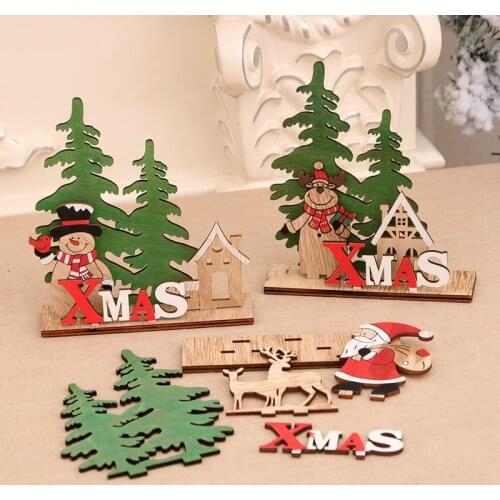 Christmas Decor Wooden DIY Santa Claus Snowman Xmas Tree Desktop Ornaments Christmas Decorations for Home 2021 kid Gift New Year