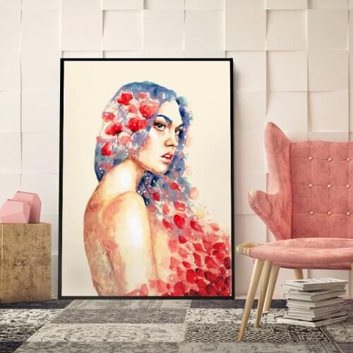 Nordic Girlish Anime Canvas Painting Angel And Devil Poster And Print For Living Room Girl With Romantic Pink Folwer Wall Art