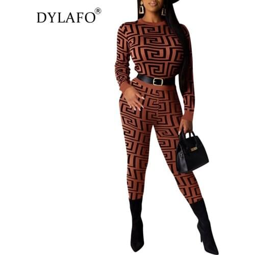 Long Sleeve Print Tracksuit 2 Piece Set Women Sweatsuit Casual Top and Long Pant Jogging Outfits Warm Fitness Two Piece Set