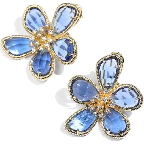Ajojewel 2020 Big Crystal Flower Stud Earrings New Transparent Statement Earrings For Women Blue Gray Colors All Match