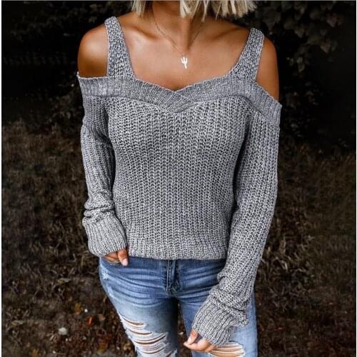 Echoine Winter Autumn Knitted Sweater Women Crochet Pullover Sexy Off Shoudler Jumpers Knit Sweaters Long Sleeve Pull Top New