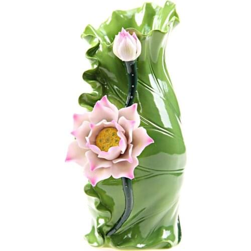 TRADITIONAL CHINESE LOTUS FLOWER AND LEAF VASE DECORATIVE CERAMICS FOLK CUSTOM ART AND CRAFT ORNAMENT ACCESSORIES EMBELLISHMENT