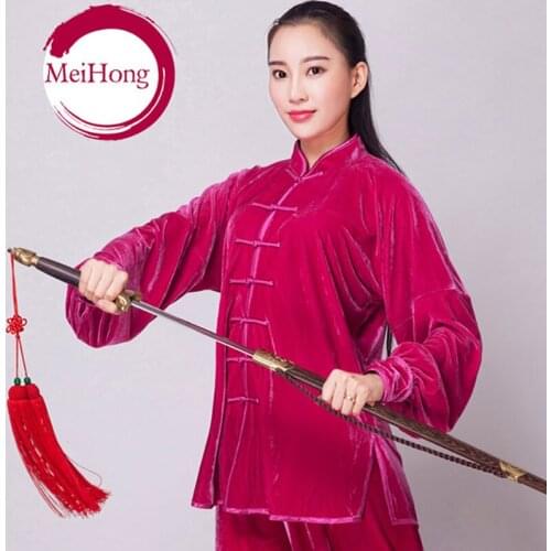 USHINE both sex velvet chinese style autumn winter thickening TaiChi uniform performance clothing suits man woman