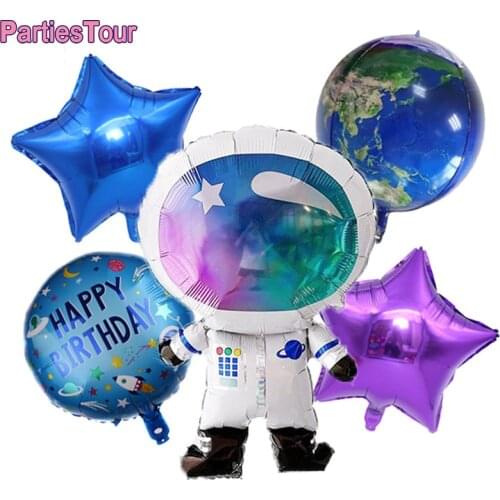 5X Outer Space Theme Astronaut Rocket Ship Foil Balloons 18Inch Star Globo Kids Toy Boy Galaxy/Solar System Birthday Party Decor