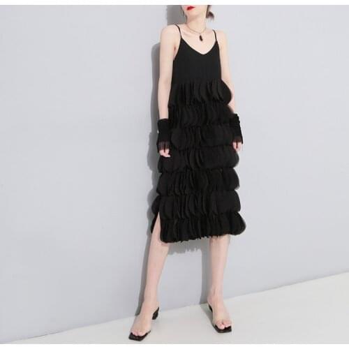 High quality 2019 spring bottom dress INS three-dimensional petal sling Chiffon dress Vestido streetwear Ball gown strap dresses
