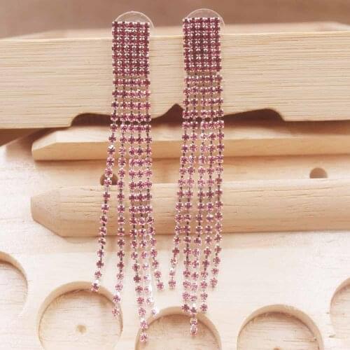 Delicate Long tassels Earrings Female Elegant multi color Rhinestone Net Exaggerated Earrings crystal AB stone dangling Earrings