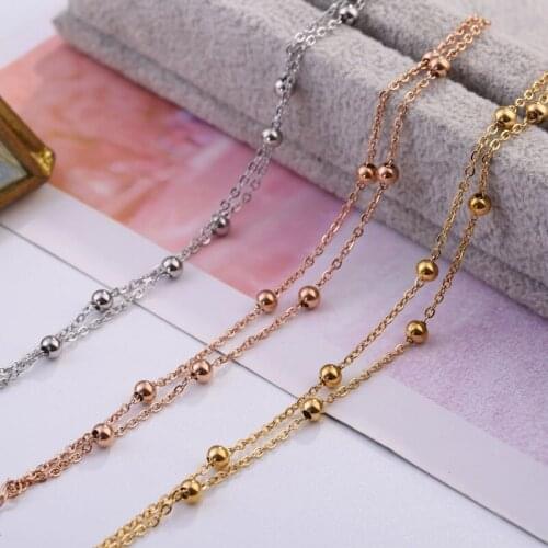 Rose gold plated Stainless steel double layer chains bracelet bangle women, simple beads bracelets bangles fashion jewelry