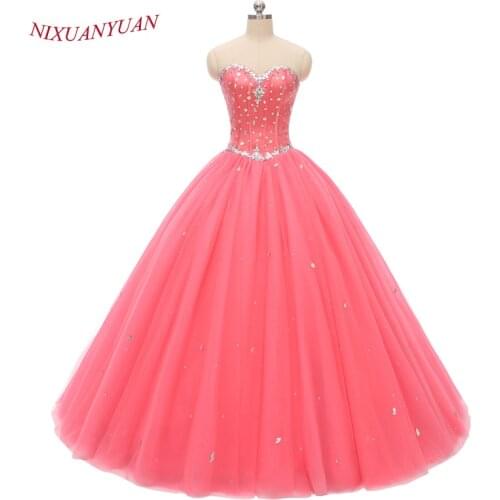 NIXUANYUAN New Womens Sweetheart Ball Gown Tulle Prom Dress 2019 Crystal Party Dress Real Long vestidos de baile Back Lace Up