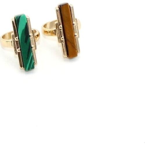 Strip Malachite Tigers Eye Stone Rings Fashion Inner Dia 1.7cm Gold Color Ring Brincos Pendientes Jewelry for Women