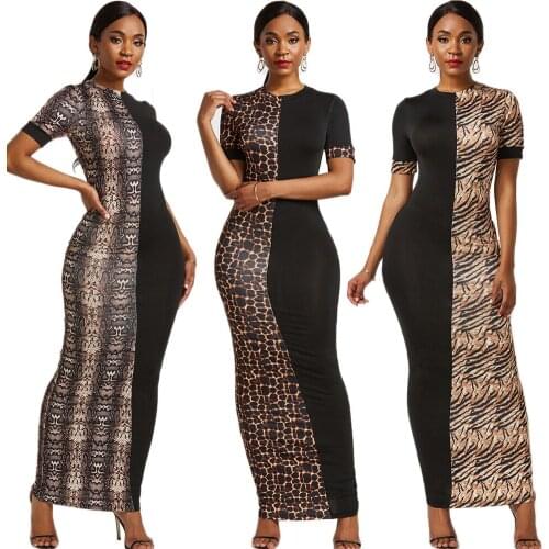 Fashion 2021 Leopard Print Muslim Abaya Short Sleeve Long Maxi Dress Kaftan Strech Pencil Gown Summer Clothing Plus Size Vestido