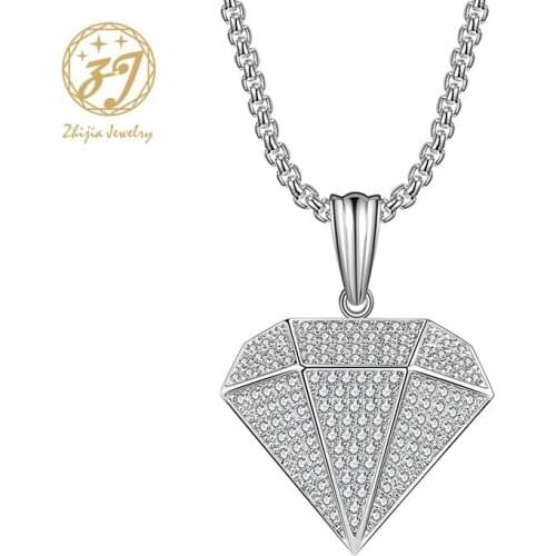 Zhijia Luxury Trendy Crystal Rhinestone Geometric Pendant Necklace For Women Men Party jewelry accessories gifts