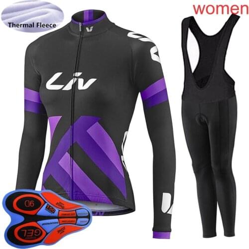 Winter Cycling thermal fleece Jersey Mtb Bicycle Clothing Women long sleeve road bike shirt bib pants cycling Outfits Sportswear