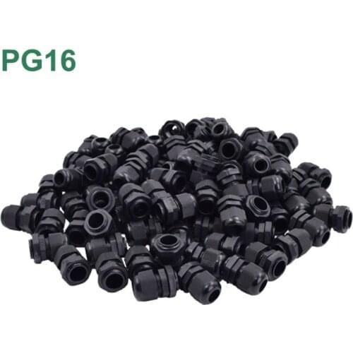100pcs/lot PG16 Waterproof Cable Gland Connector Adjustable M22 Plastic Cable Gland with Locknut For 10-14mm Wire Black Grey