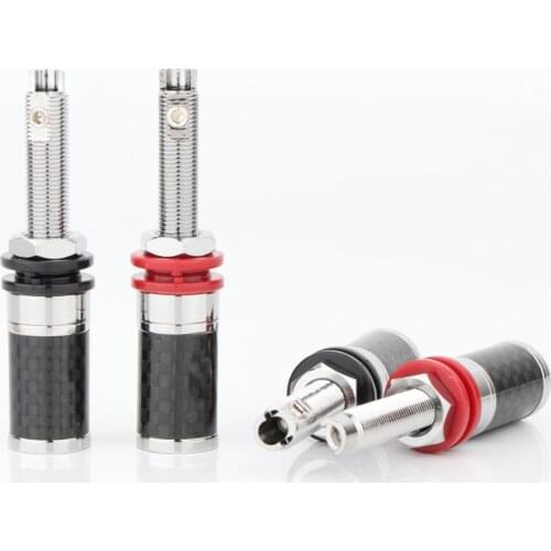 2pcs/4pcs Preffair Rhodium Plated Tellurium Speaker Binding Post Female Banana Jack Connector Carbon Fiber Shielding HIFI Audio