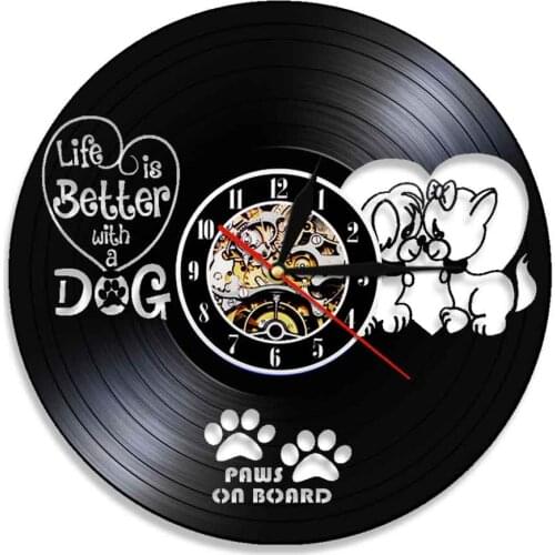 Life Is Better With A Dog Vinyl Record 3D Wall Clock Modern Design Lovely Doggy Puppy Wall Art Decor For Animals Pet Lovers