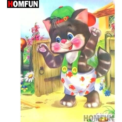 HOMFUN Full Square/Round Drill 5D DIY Diamond Painting "Cartoon cat" Embroidery Cross Stitch 3D Home Decor Gift A12266