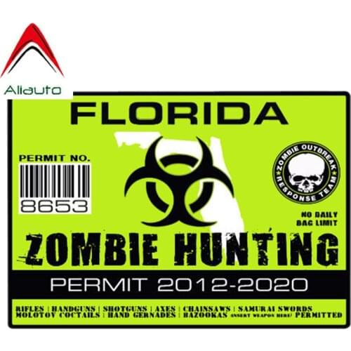 Aliauto Car Sticker Florida Zombie Hunting Permit Auto Styling Reflective Pvc Decal for Volvo Honda Civic Mitsubishi,10cm*7cm