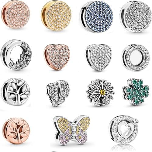Free Shipping 925 Sterling Silver Reflexions Round Pave Clip Charm Heart Fit Original Pandora Bracelet For Women DIY Jewelry