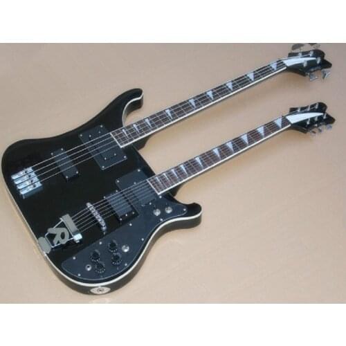 Factory Outlet-Free Shipping Black 4+6 Strings Double Necks Electric Guitar with Rosewood Fretboard