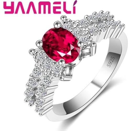 Sparkling Embellishment White Crystal Cubic Zirconia Enthusiasm Style Fire Red Ring 925 Sterling Silver National Wind