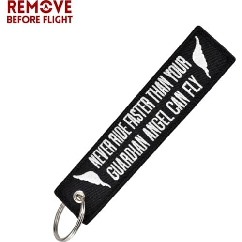 Black Embroidery Key Chain for Motorcycles Key Fobs Key Ring OEM Keychain Never Drive Faster Than Your Guardian Angel Can Fly