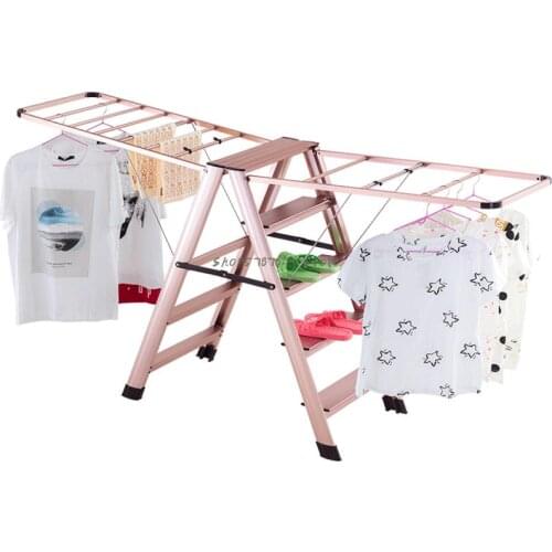 Aluminum Alloy Household Folding Ladder Clothes Hanger Thickened Indoor Multi-functional Wing Balcony Floor Dual-purpose Drying