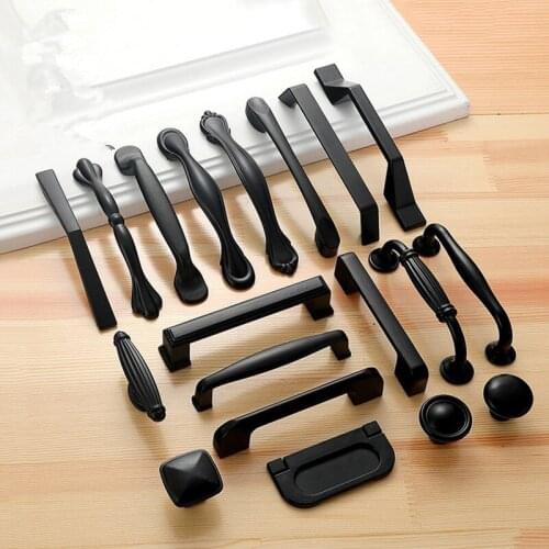10PCS American Style Black Cabinet Handles Solid Aluminum Alloy Kitchen Cupboard Pull Drawer Knobs Furniture Handle Hardware
