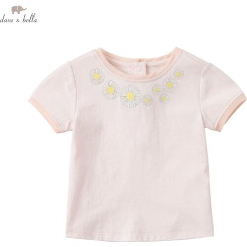 DB18114 dave bella summer baby girls cute floral print T-shirt children tops girl kids fashion tees
